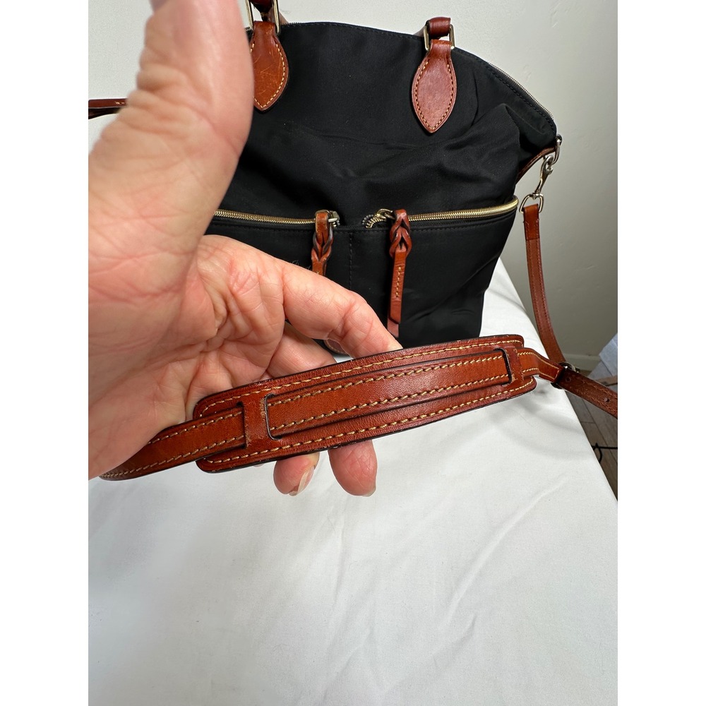 Dooney & Bourke Black Nylon Leather Trim Satchel Crossbody Bag Front Zip Pockets - Picture 3 of 16